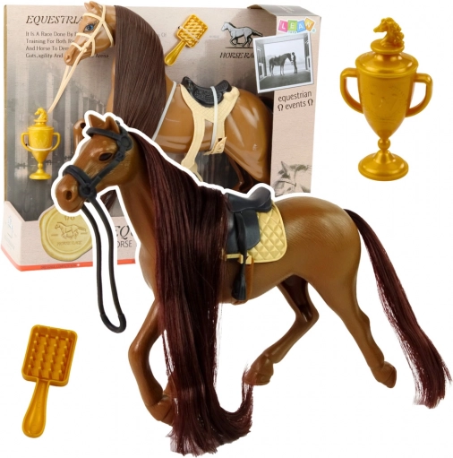 Paard met lange manen en accessoires in bruine kleur