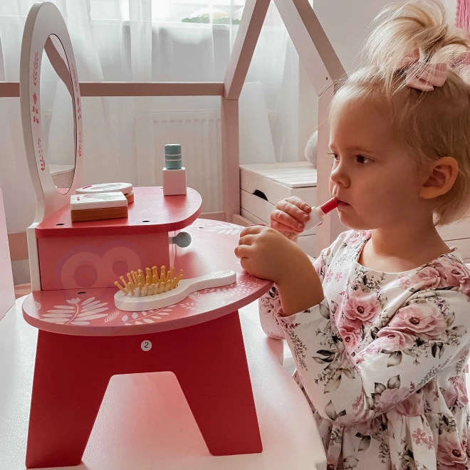 Roze houten kaptafel met spiegel Tooky Toy