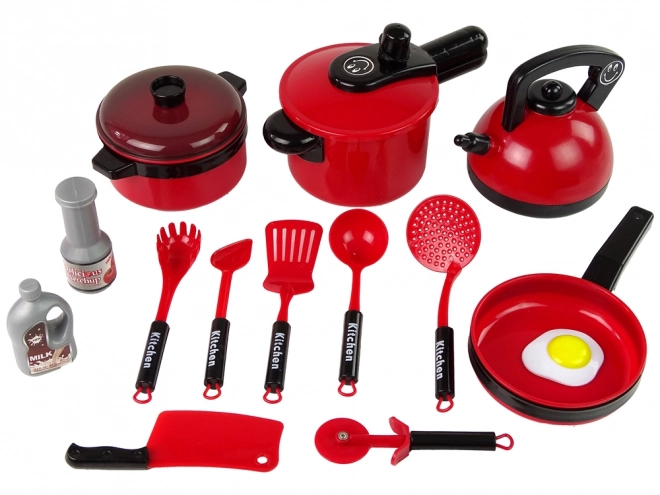 Kinderkeukenset met rode servies