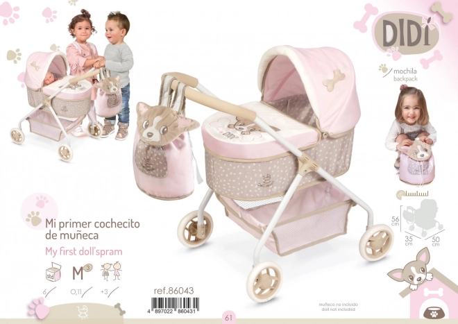 DeCuevas 86043 Mijn eerste poppenwagen met rugzak DIDI 2021 - 56 cm