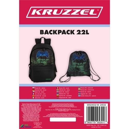 School gaming rugzak 22 l met gymtas KRUZZEL