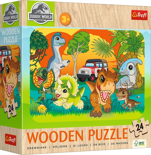 Houten puzzel JURASSISCHE WERELD – Maak kennis met dinosaurussen, 24 stukjes