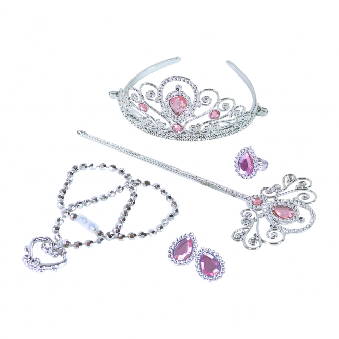 Set kroon met toverstok roze