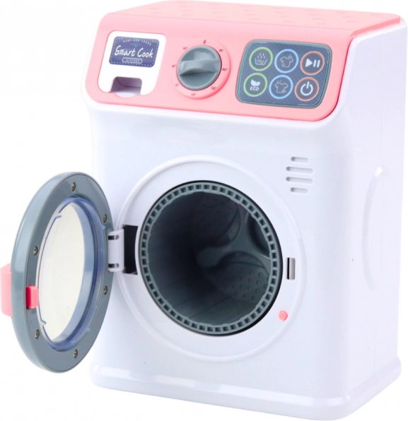 Kinder speelgoed wasmachine met ronddraaiende trommel wit-roze