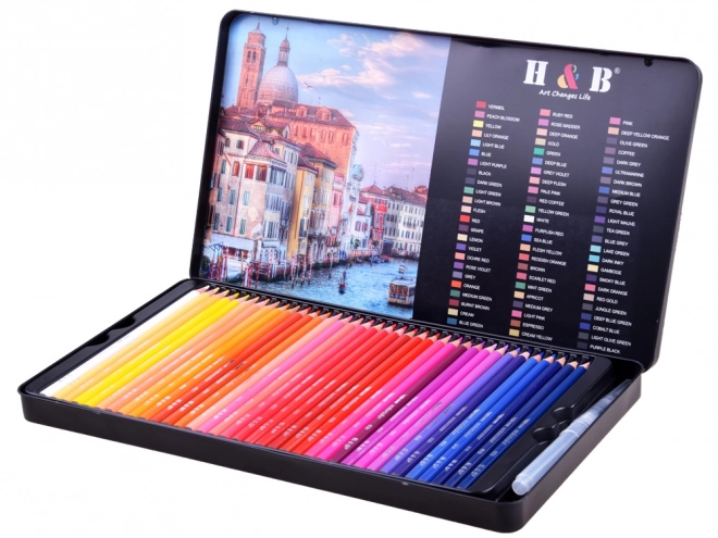 Set van aquarelpotloden 72 kleuren in metalen doos