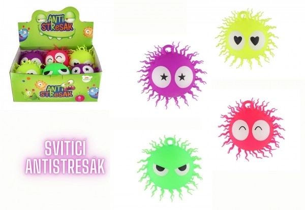Harpige, antistress bal met haar knijpen, siliconen 14cm op batterijen met licht 4 kleuren in zak 6 stuks in doos