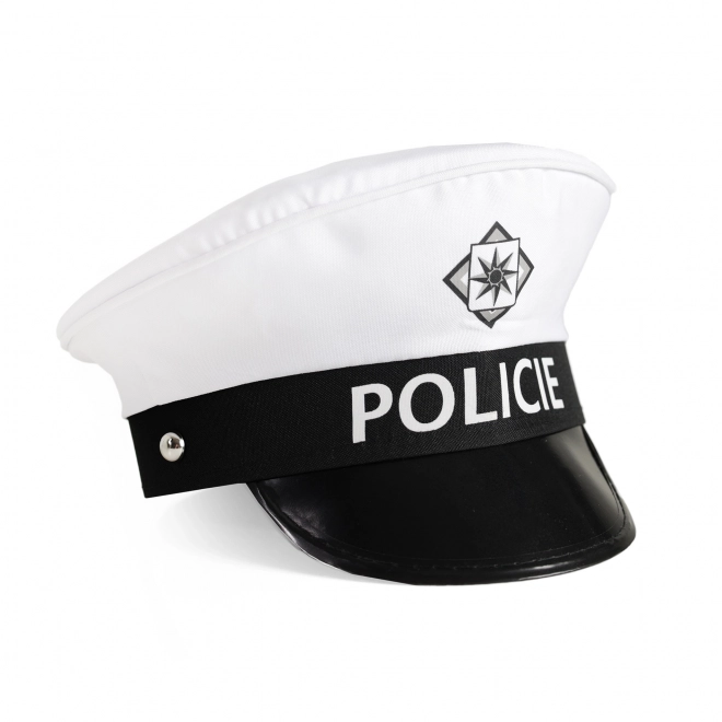 Politieset stof/plastic pet, stopbord, fluitje op kaart 30x48x8cm