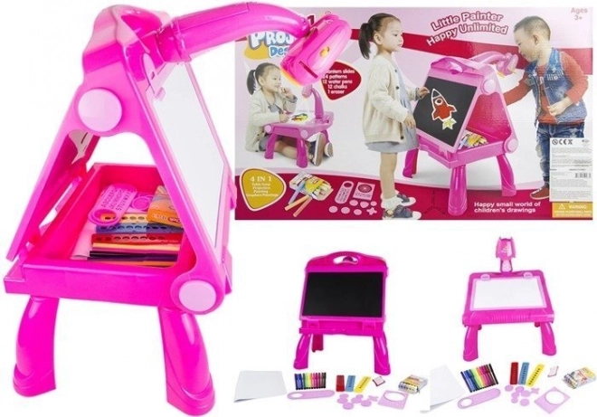 Roze bord met projector voor tekenen en schilderen