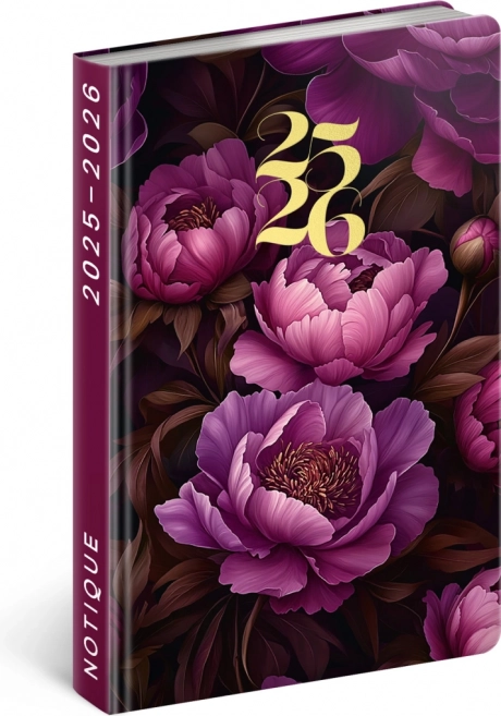 NOTIQUE 18-maanden dagboek Petito – Paarse bloemen 2025/2026, 11 x 17 cm