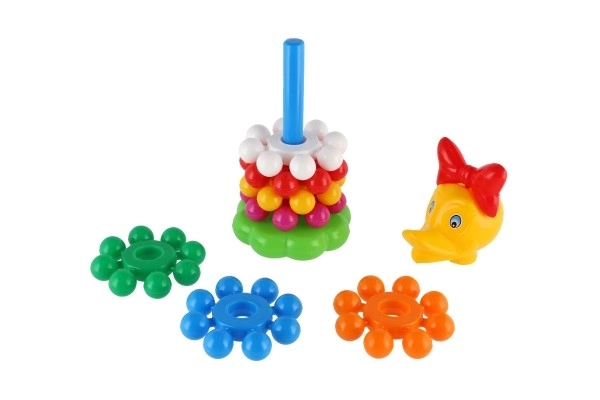 Stapelbare piramide met ringen van plastic 26cm in net 12m+