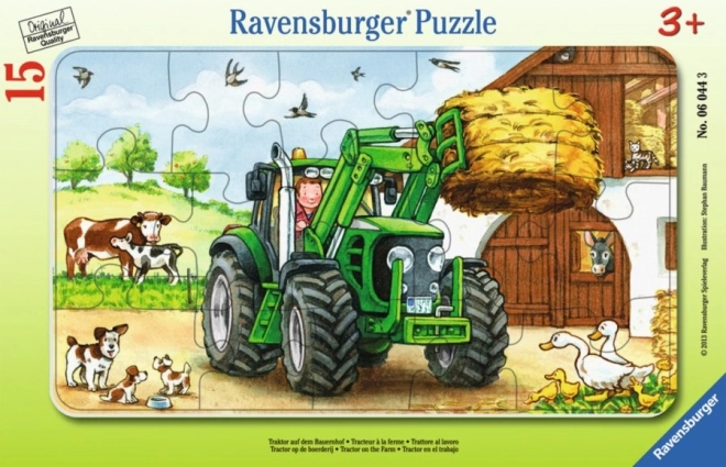 Puzzel met 15 stukjes met kader, Tractor op het veld