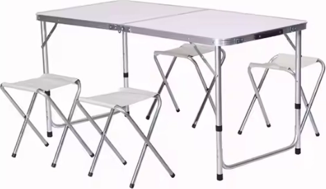 Opvouwbare kampeerset met tafel en 4 grijze stoelen