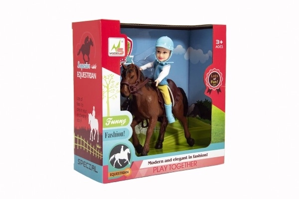 Paard + pop/jockey plastic 20cm in doos 23x23x9,5cm