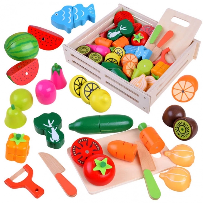 Grote set houten magnetische dozen voor het snijden van groenten en fruit ZA4121