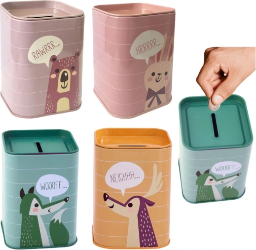 Metalen kinder-spaarpot met dieren 11 × 8 cm