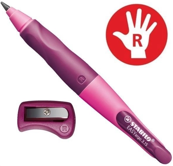 Ergonomische vulpotlood STABILO easyergo 3,15 voor rechtshandigen, roze met slijper