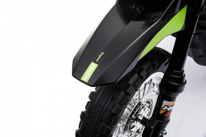 Elektrische crossmotor voor kinderen op accu – groen, met zijwieltjes en LED-verlichting