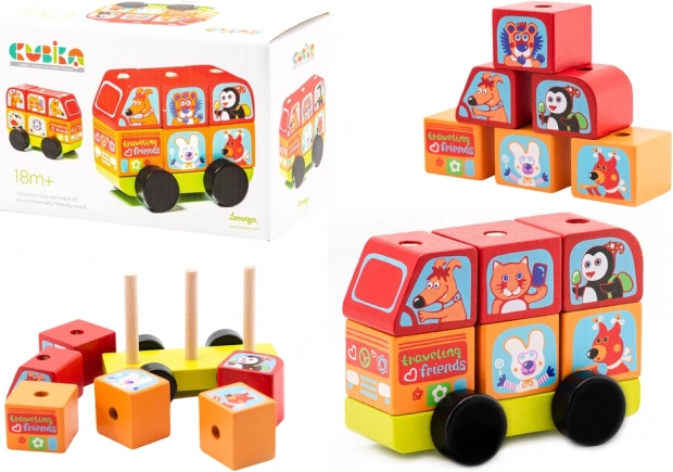 Minibus gelukkige dieren houten puzzel