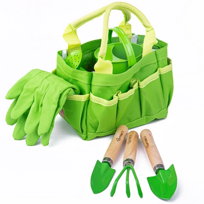 Bigjigs Toys Tuinset met gereedschap in groene canvas tas