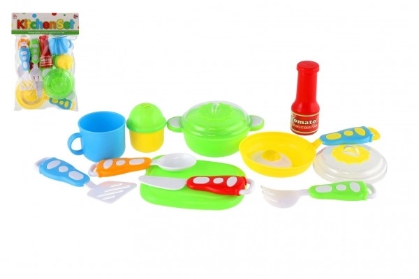 Set van plastic serviesgoed in zak 18,5x26x6cm