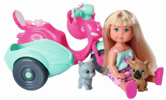 Pop Evička op een scooter met zijspan