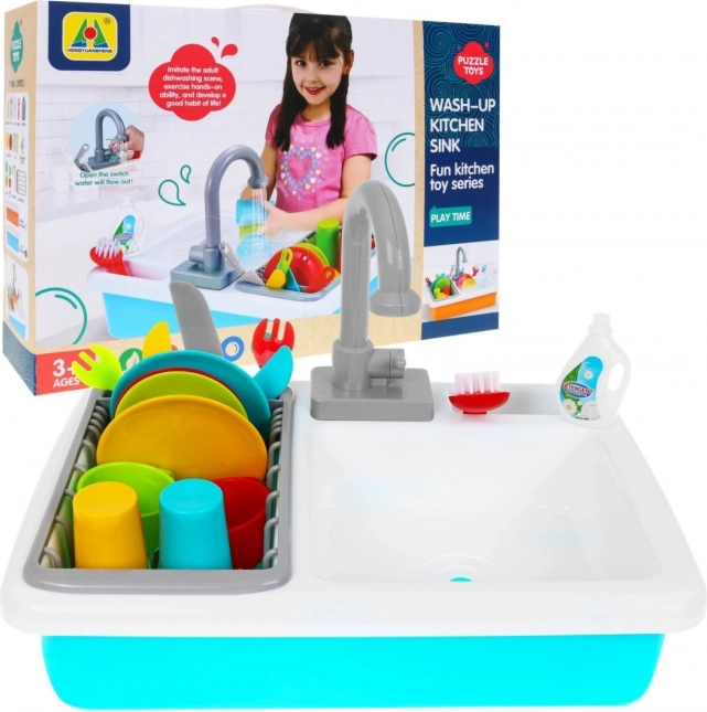 Kindergootsteen met kraan en droger met serviesset