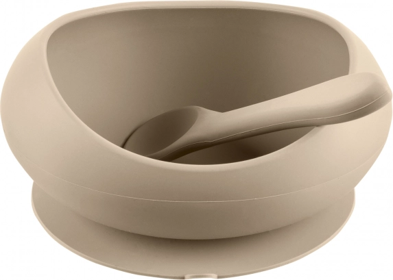 Siliconen kom met verhoogde randen en zuignap, Sand Beige