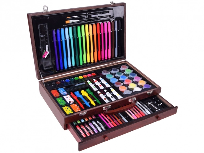 Houten kunstset met koffertje en accessoires