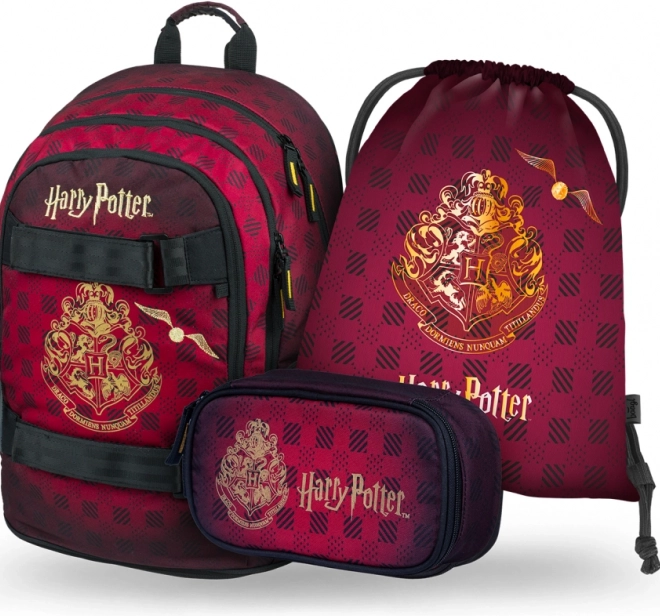 Schoolset BAAGL Harry Potter Zweinstein – rugzak, etui en gymzak, wijnrood