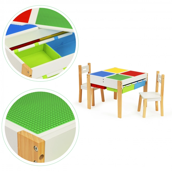 ECOTOYS Houten speeltafel voor kinderen met speeltafelblad en twee stoeltjes