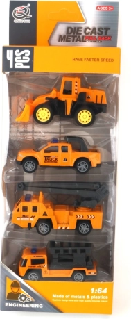 Set metalen bouwvoertuigjes 1:64 – 4 stuks, pull-back