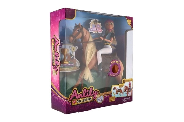 Paard borstel + pop jockey Anlily scharnierend plastic met accessoires in doos 32x36x11cm