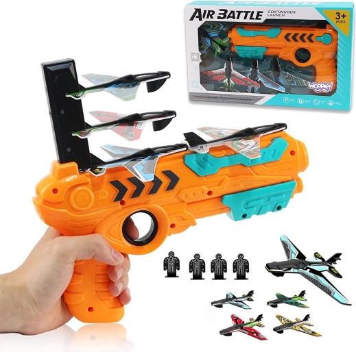 WOOPIE lanceerpistool voor vliegtuigen + 4 schuimvliegtuigen en 4 doelen