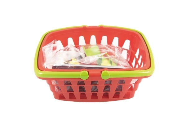 Boodschappenmandje van plastic + set keukengerei in zakje