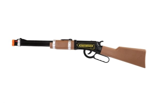 Cowboy plastic herhalend geweer/pistool 62x10cm op batterijen met licht op kaart