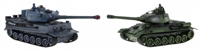 Op afstand bestuurbare 2 tanks T-34 vs. Tiger voor kinderen 3+ Schietende modellen 1:28 + Grote tankgevecht + Licht- en geluidseffecten