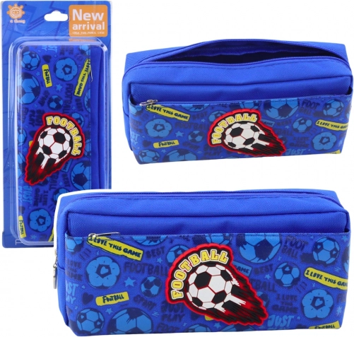 Schooletui met voetbalmotief, twee vakken, blauw