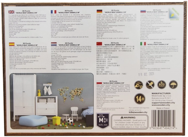 Houten wereldkaart met dieren