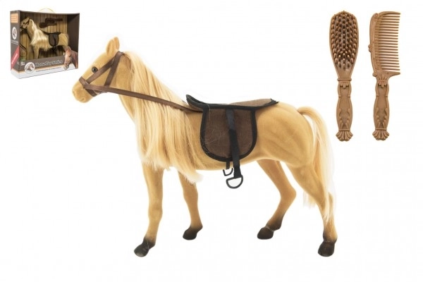 Paard kam-grote pluche met accessoires plastic 38cm in doos 40x34,5x12cm