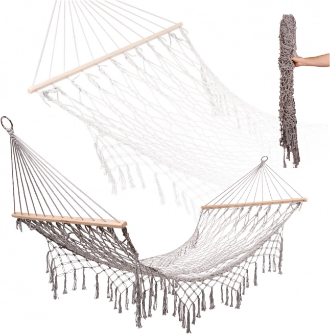 Tuin hangmat Boho met franjes grijs 200 cm