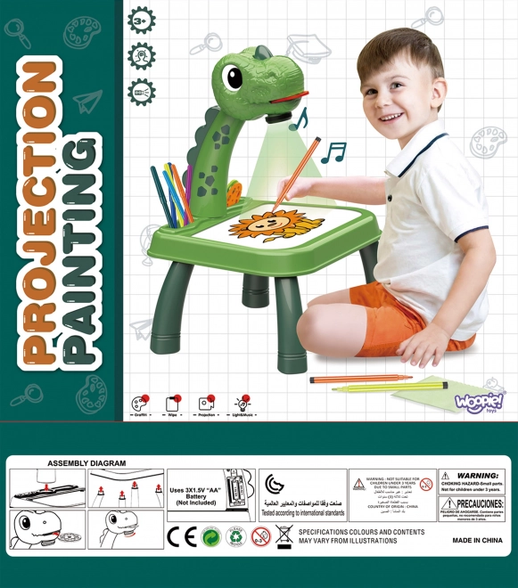 WOOPIE Dinosaur projector met bord en stiften