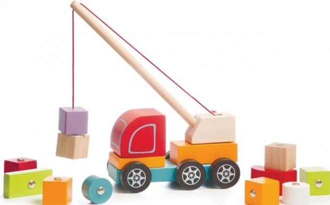 CUBIKA 13982 Kraanwagen met magneet - houten puzzel 14 stukken
