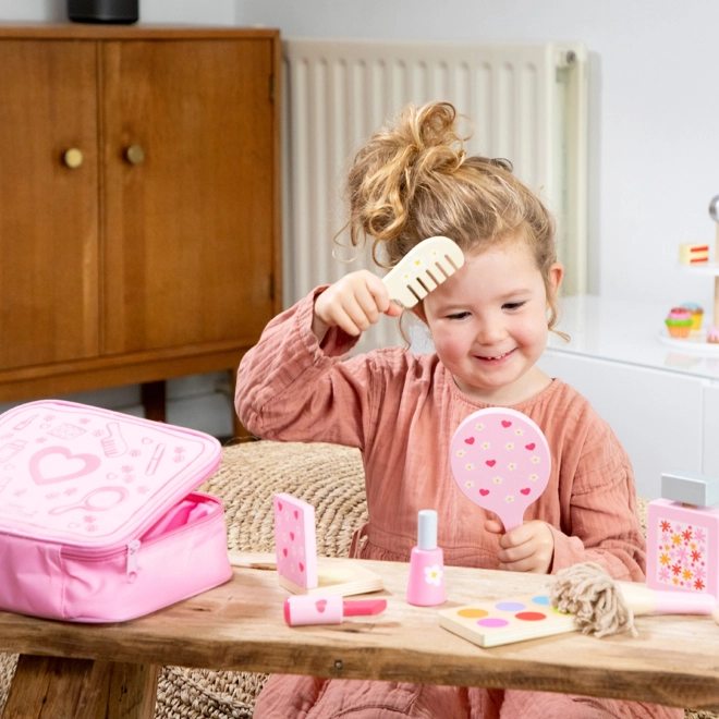 Houten make-up set in een koffertje