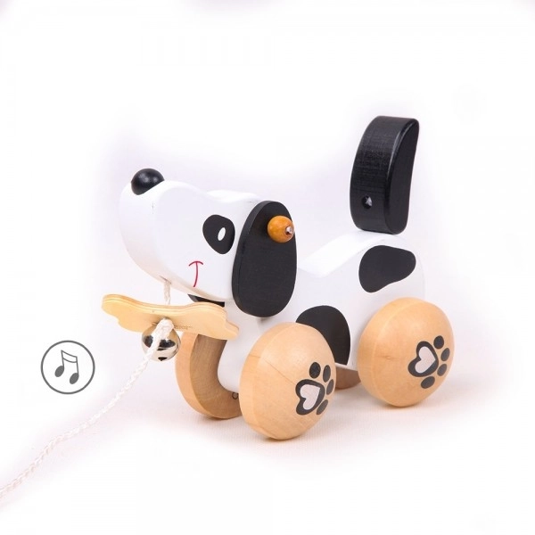 Hondje met bel trek houten doos 22x14x10cm 12m+