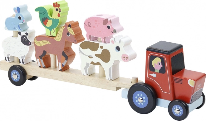 Vilac houten tractor met aanhanger en dieren om te plaatsen