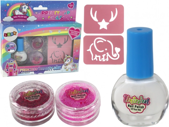 Kinder nagelset met nagellak, losse glitters en sjablonen