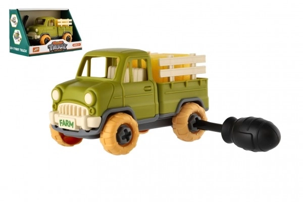 Auto vrachtwagen schroefbaar plastic 14cm met schroevendraaier in vrije loop in doos 19x12x9cm