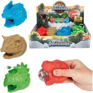 Dinosauruskop knijp antistress 8 cm 4 soorten 12 stuks in doos