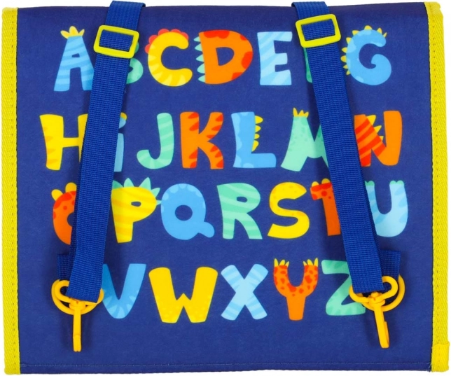 Montessori sensorisch manipulatiebord met dinothema blauw