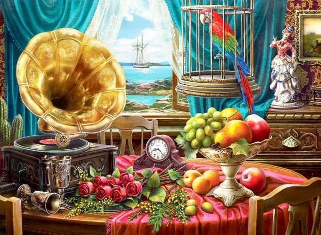 Puzzel Stilleven met fruit en grammofoon 1000 stukjes